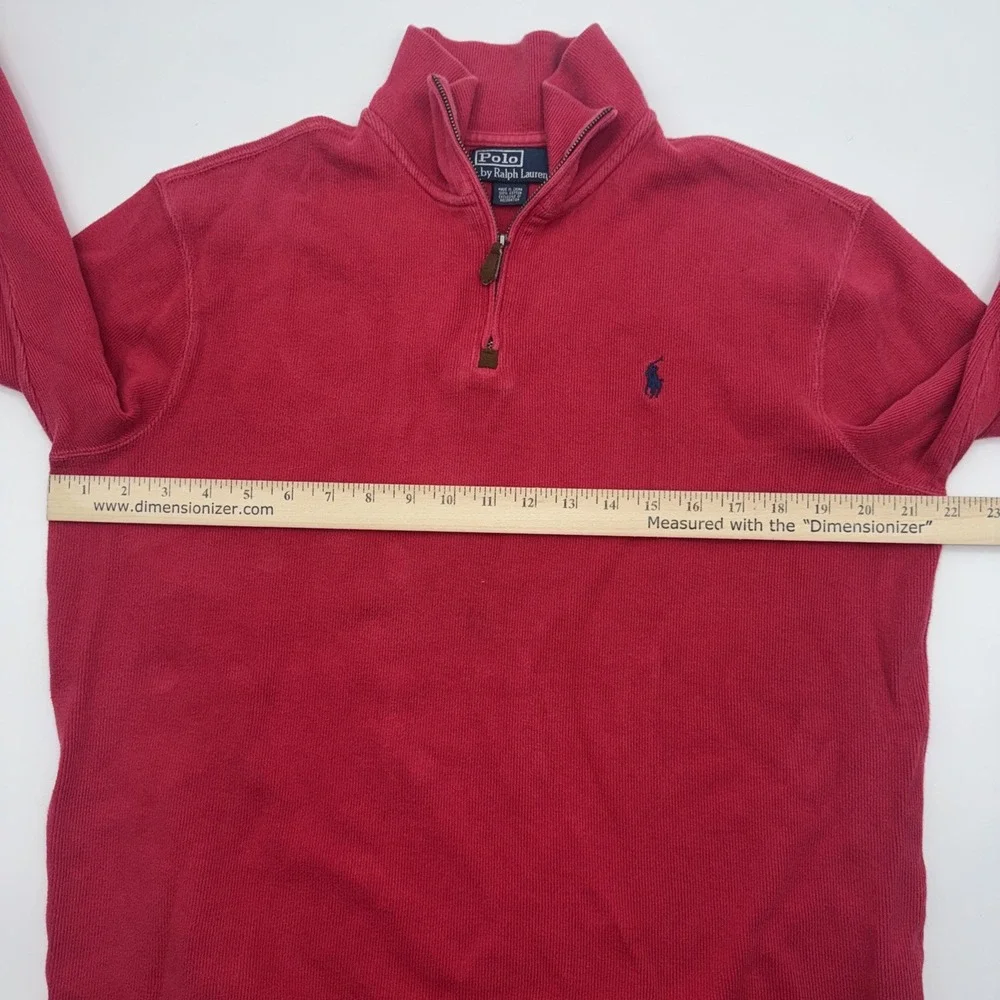 Polo Ralph Lauren Sweater Men Medium Red Solid Cotton Quarter Zip Sweatshirt VTG